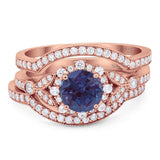 Three Piece Round Natural Stone Leaf Style Ring