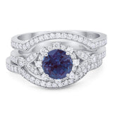 Three Piece Round Natural Stone Leaf Style Ring
