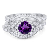 Three Piece Round Natural Stone Leaf Style Ring