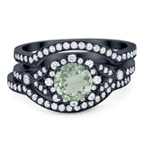 Three Piece Round Natural Stone Leaf Style Ring