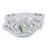Three Piece Round Natural Stone Leaf Style Ring