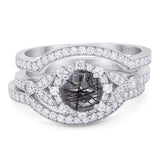 Three Piece Round Natural Stone Leaf Style Ring