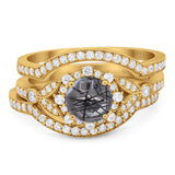 Three Piece Round Natural Stone Leaf Style Ring