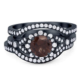 Three Piece Round Natural Stone Leaf Style Ring