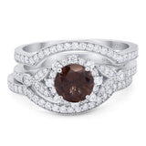 Three Piece Round Natural Stone Leaf Style Ring