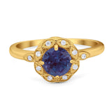 Art Deco Round Natural Stone Flower Ring