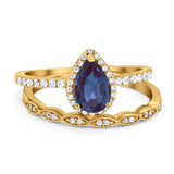 Two Piece Pear Teardrop Natural Stone Ring