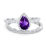 Two Piece Pear Teardrop Natural Stone Ring