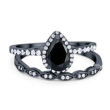 Two Piece Pear Teardrop Natural Stone Ring