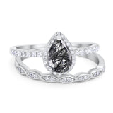 Two Piece Pear Teardrop Natural Stone Ring