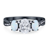Three Stone Oval Natural Stone Wedding Ring