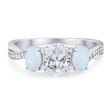 Three Stone Oval Natural Stone Wedding Ring