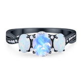 Three Stone Oval Natural Stone Wedding Ring