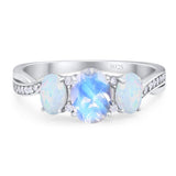 Three Stone Oval Natural Stone Wedding Ring