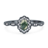 Art Deco Oval Natural Stone Floral Ring