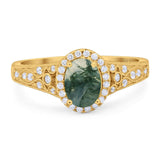 Vintage Style Oval Natural Stone Art Deco Ring