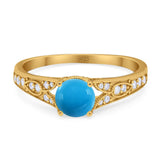 Art Deco Round Natural Stone Cathedral Ring