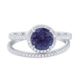 Two Piece Round Natural Stone Bridal Ring