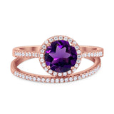 Two Piece Round Natural Stone Bridal Ring