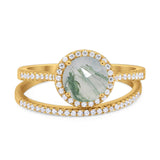 Two Piece Round Natural Stone Bridal Ring