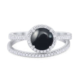 Two Piece Round Natural Stone Bridal Ring