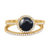 Two Piece Round Natural Stone Bridal Ring