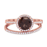 Two Piece Round Natural Stone Bridal Ring