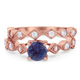 Two Piece Round Natural Stone Bridal Ring