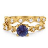 Two Piece Round Natural Stone Bridal Ring