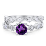 Two Piece Round Natural Stone Bridal Ring