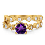 Two Piece Round Natural Stone Bridal Ring