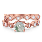 Two Piece Round Natural Stone Bridal Ring