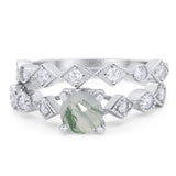Two Piece Round Natural Stone Bridal Ring