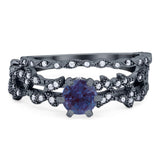 Two Piece Round Natural Stone Floral Ring