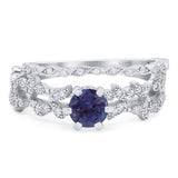 Two Piece Round Natural Stone Floral Ring