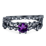 Two Piece Round Natural Stone Floral Ring