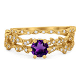 Two Piece Round Natural Stone Floral Ring