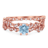 Two Piece Round Natural Stone Floral Ring