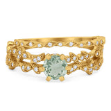 Two Piece Round Natural Stone Floral Ring
