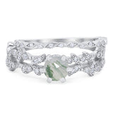 Two Piece Round Natural Stone Floral Ring