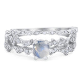 Two Piece Round Natural Stone Floral Ring