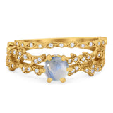 Two Piece Round Natural Stone Floral Ring
