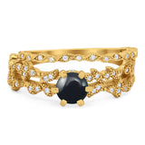 Two Piece Round Natural Stone Floral Ring
