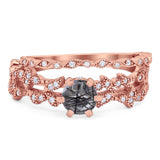 Two Piece Round Natural Stone Floral Ring