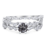 Two Piece Round Natural Stone Floral Ring