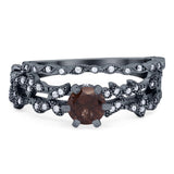 Two Piece Round Natural Stone Floral Ring