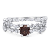 Two Piece Round Natural Stone Floral Ring