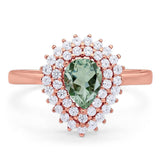 Pear Teardrop Natural Stone Halo Ring