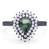 Pear Teardrop Natural Stone Halo Ring