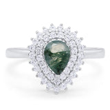 Pear Teardrop Natural Stone Halo Ring